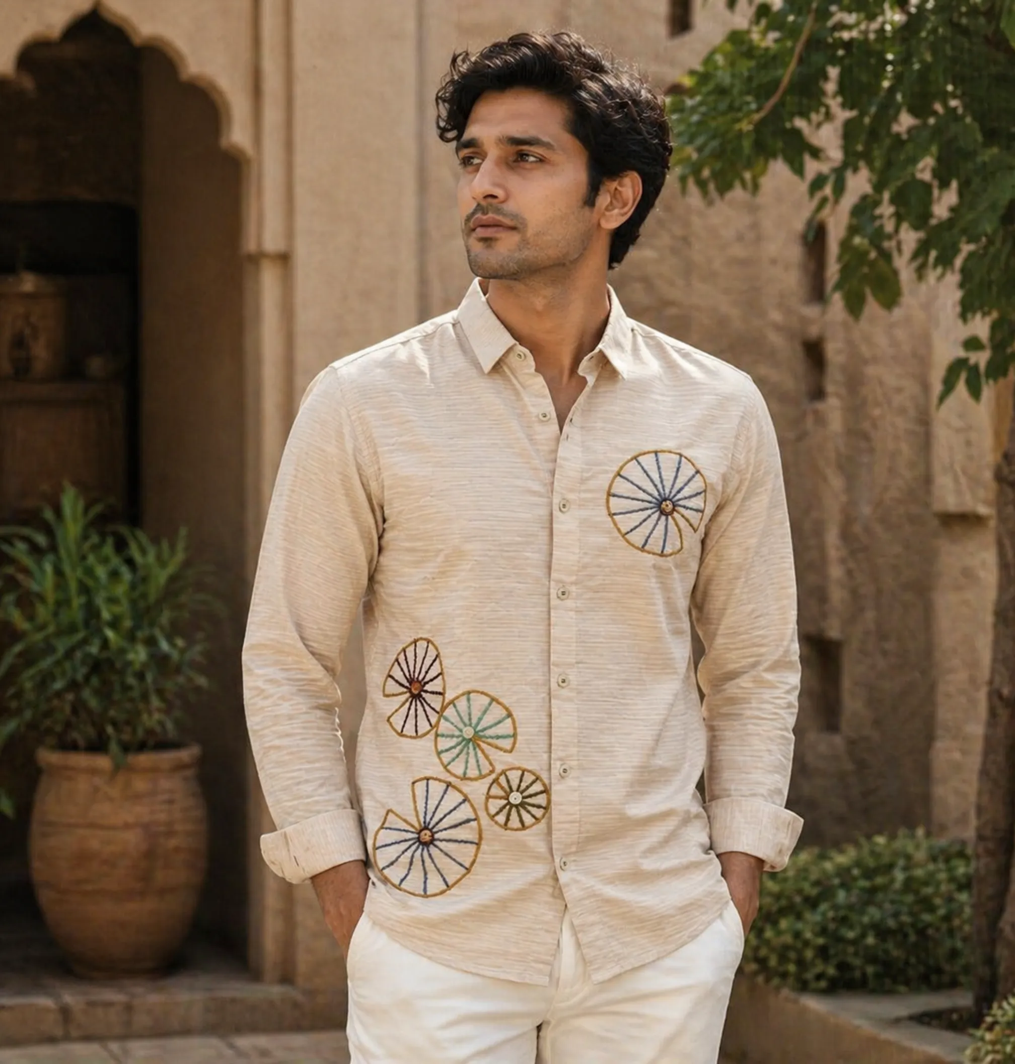 Wheel Embroidered Shirt · Cream