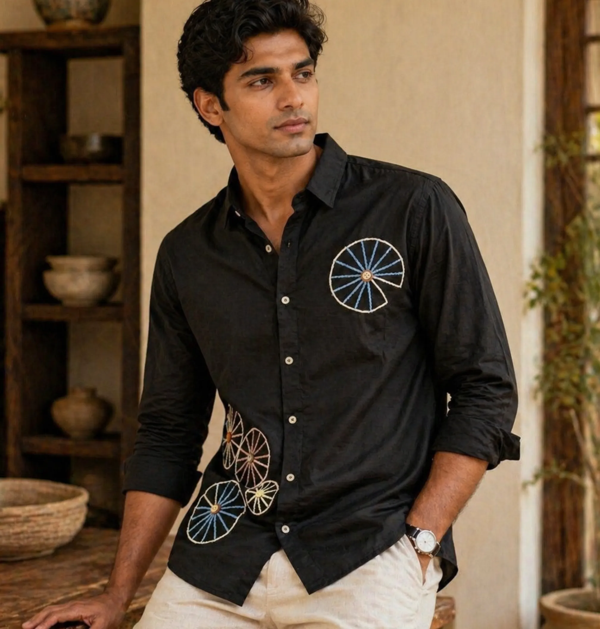 Wheel Embroidered Shirt · Black