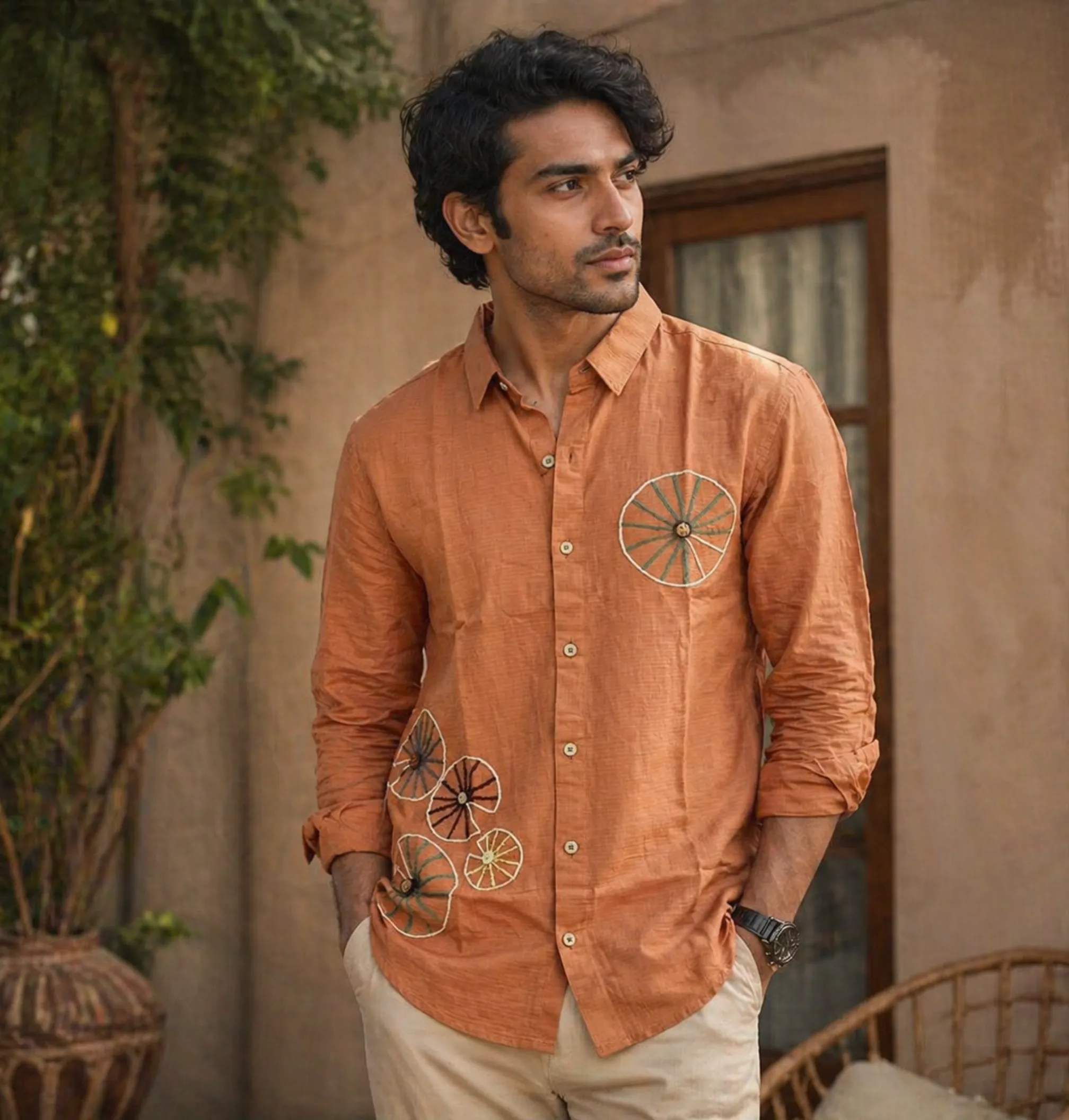 Wheel Embroidered Shirt · Rust