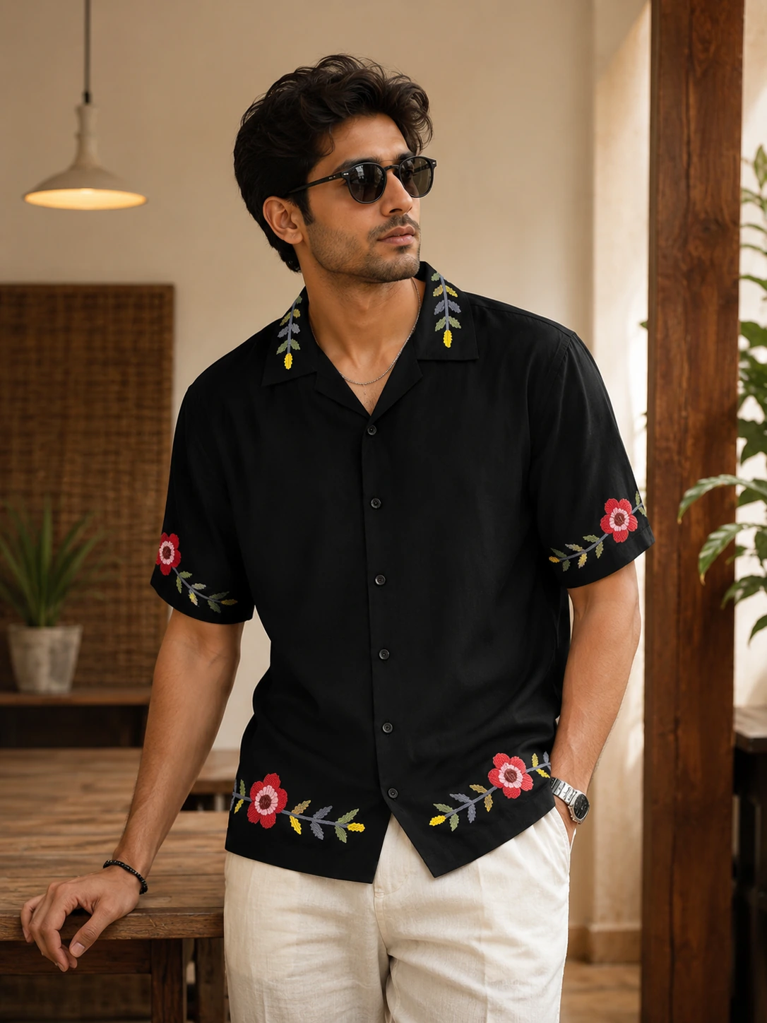 Folk Floral Shirt · Black