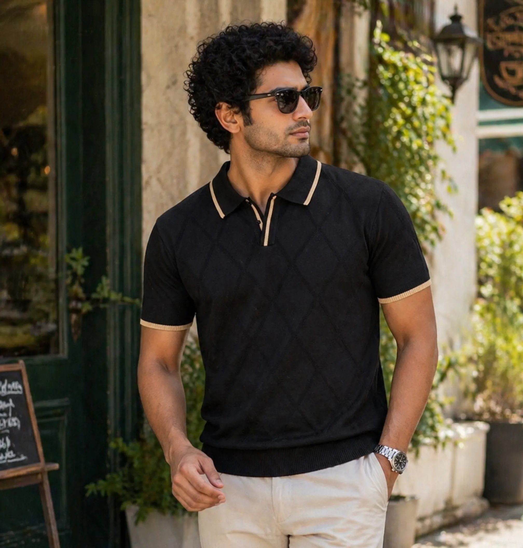 Trim Knit Polo · Black