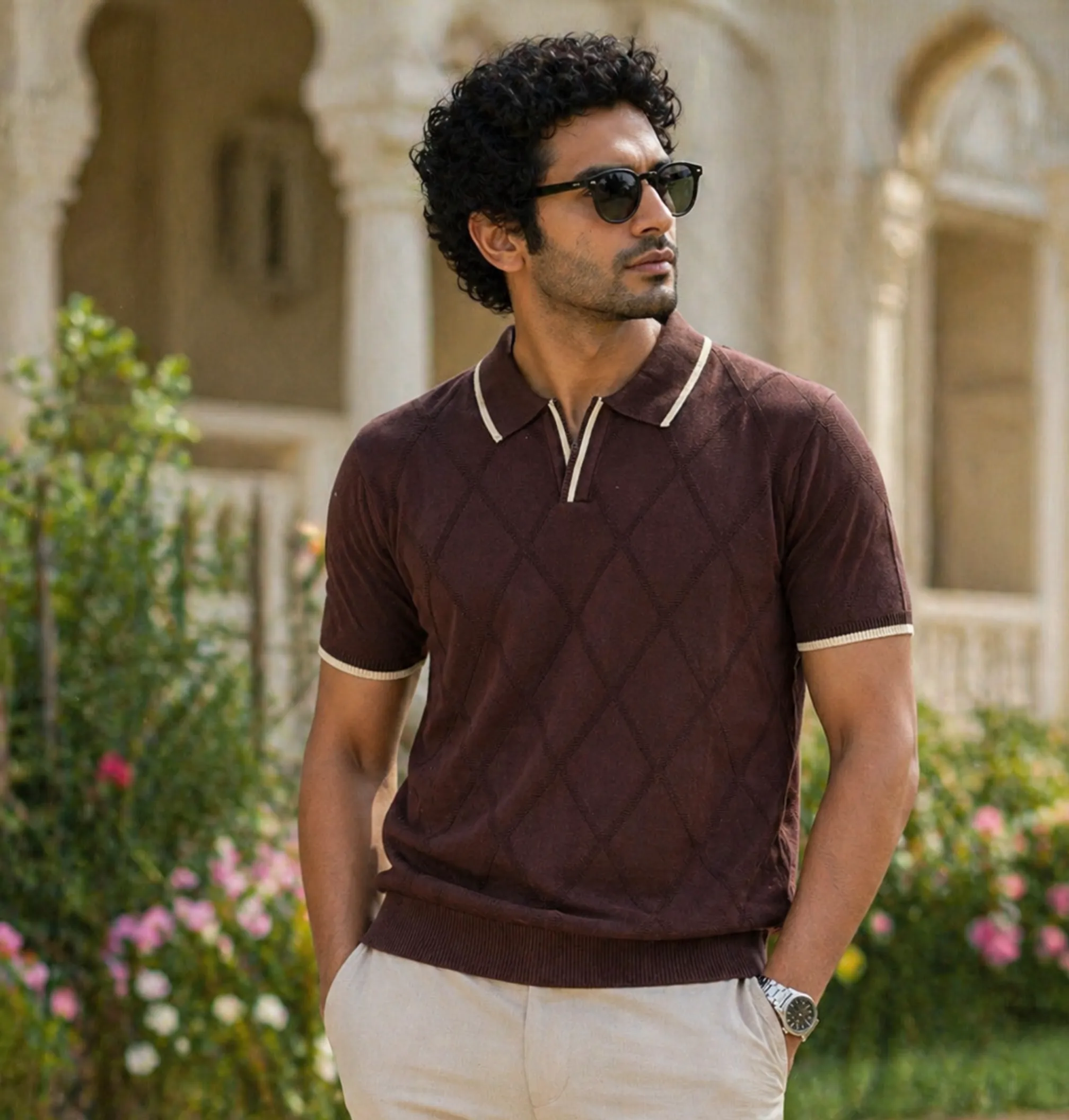 Trim Knit Polo · Burgundy