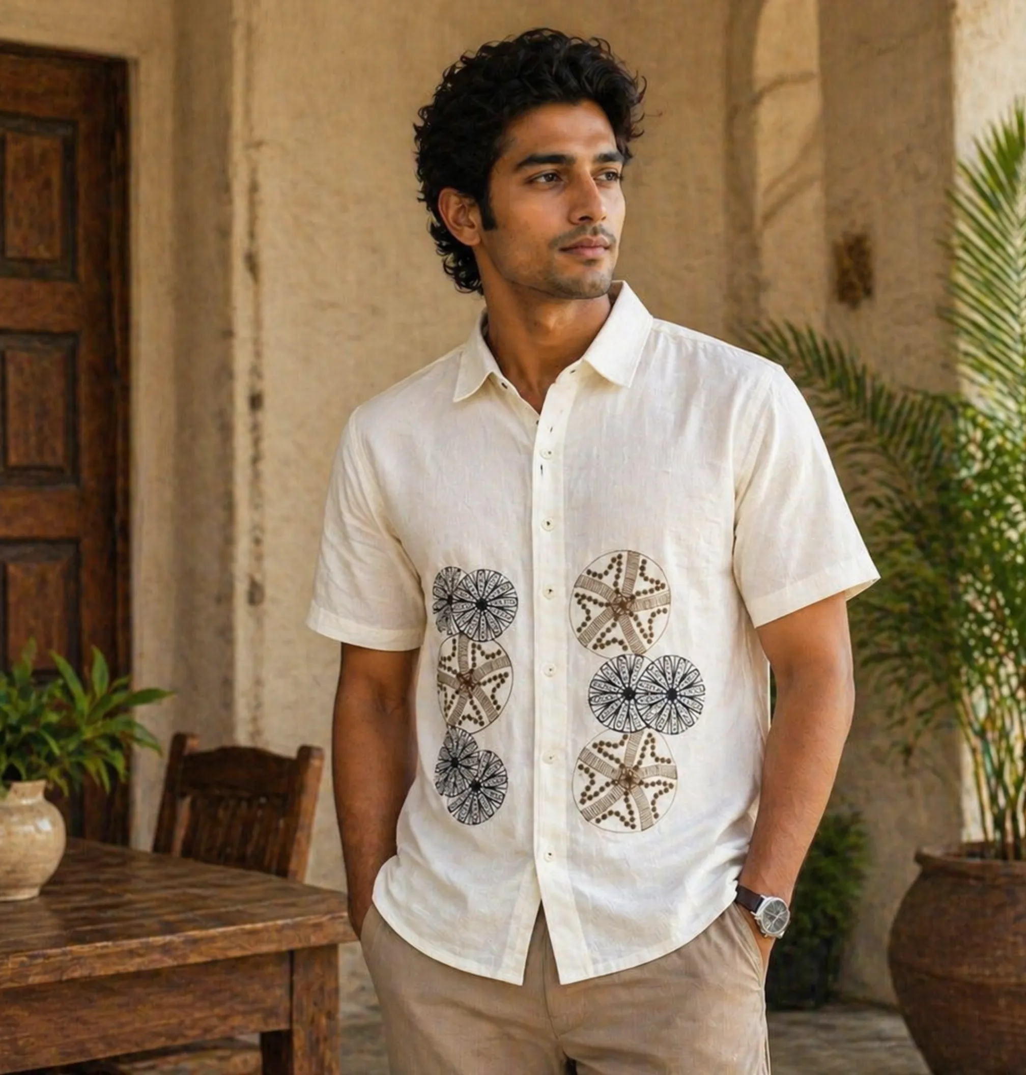 Star Embroidered Shirt · Cream