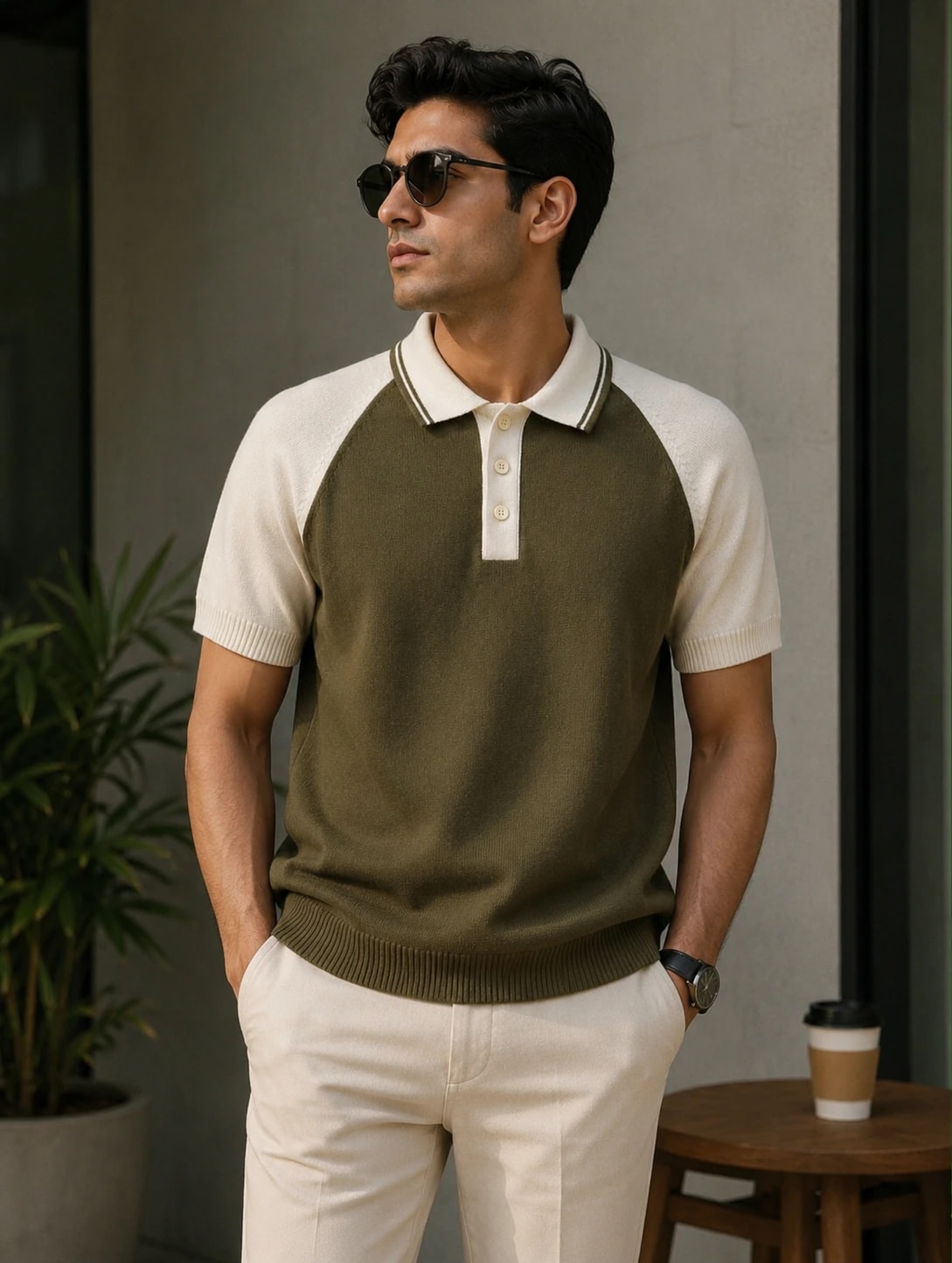 Raglan Knit Polo · Olive