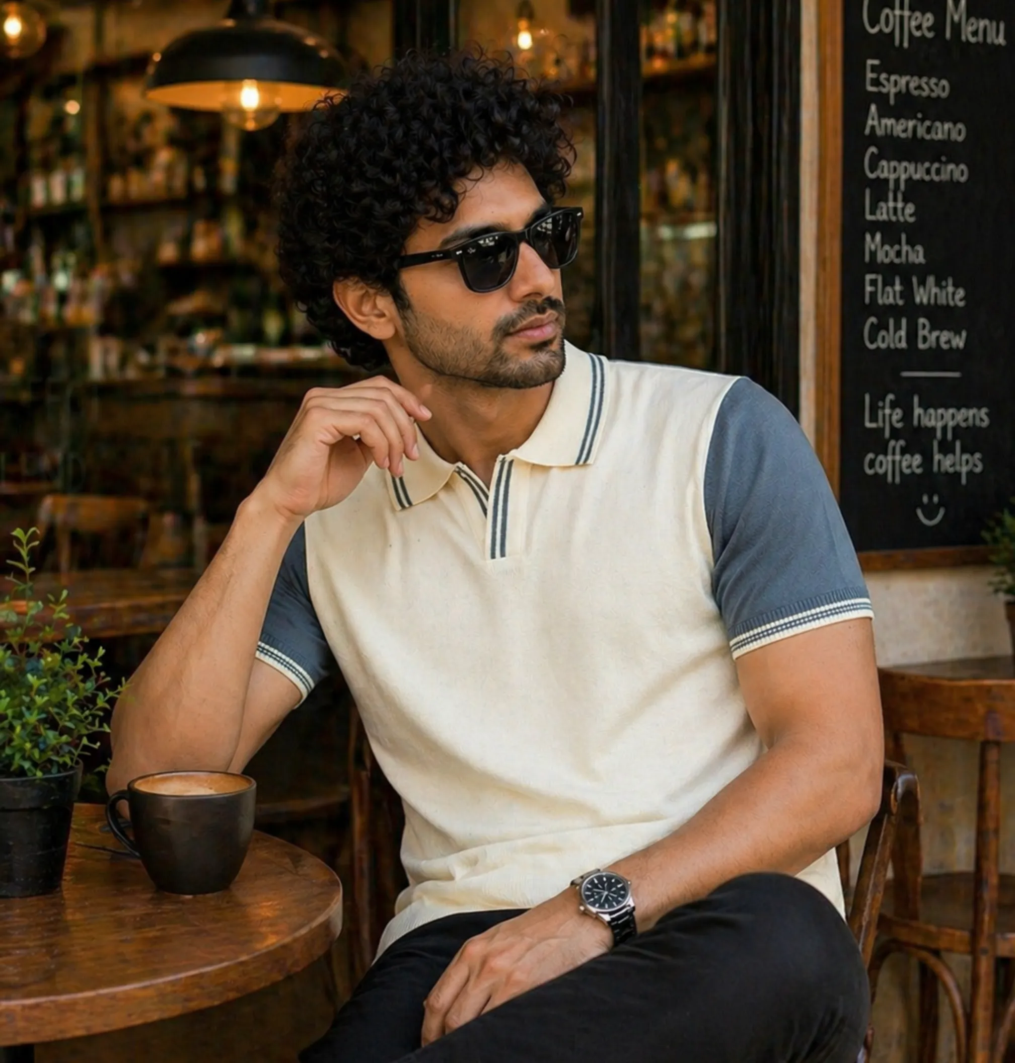 Ribbed Trim Polo · Slate