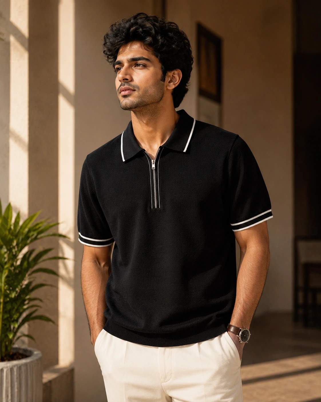 Zip Knit Polo · Black