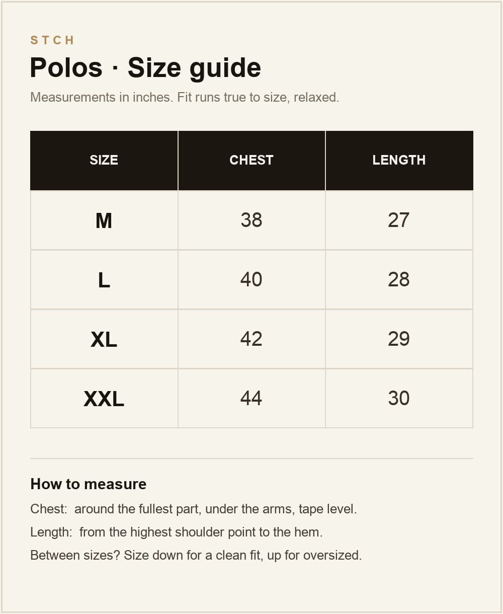 Polos size chart