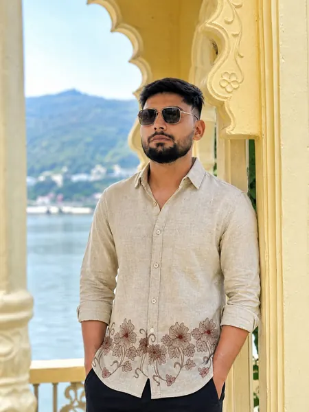 Abhilash wearing the Khadi Floral Shirt