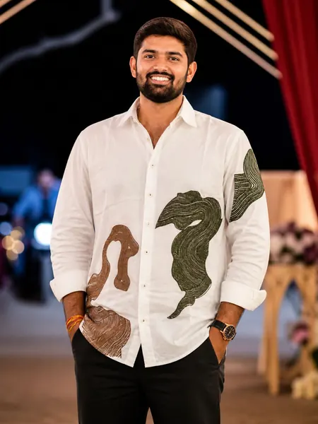 Sachin wearing the Organic Shapes Shirt