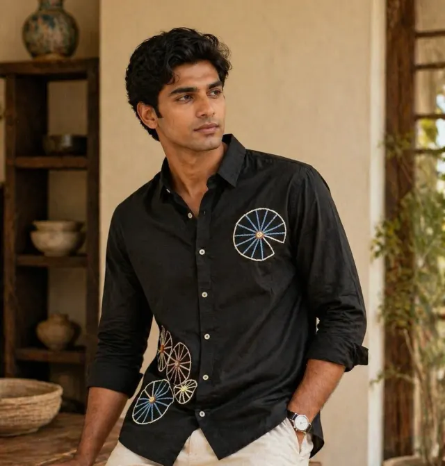 Wheel Embroidered Shirt · Black
