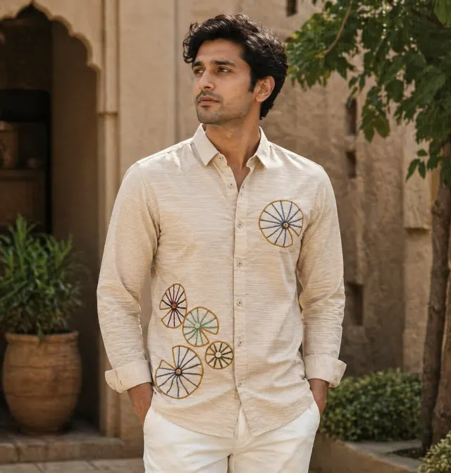 Wheel Embroidered Shirt · Cream