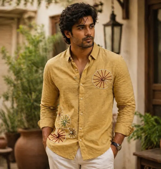 Wheel Embroidered Shirt · Mustard