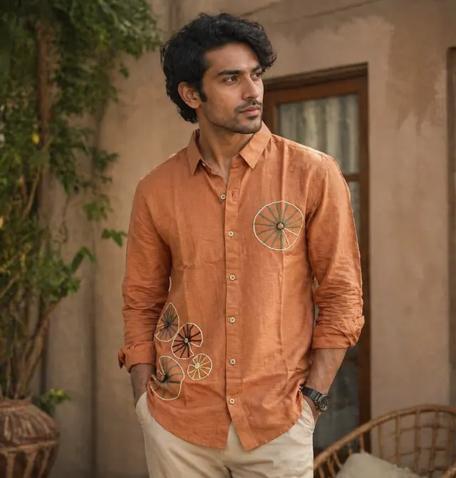 Wheel Embroidered Shirt · Orange