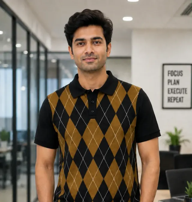 Argyle Polo · Mustard