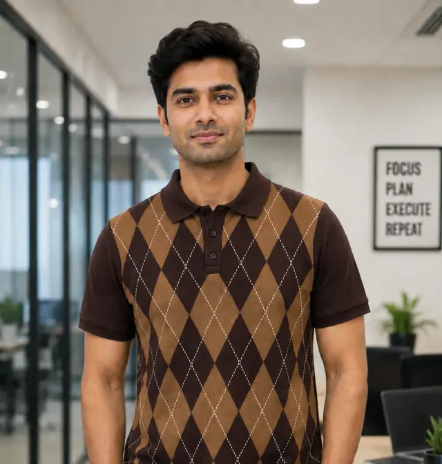Argyle Polo · Tan