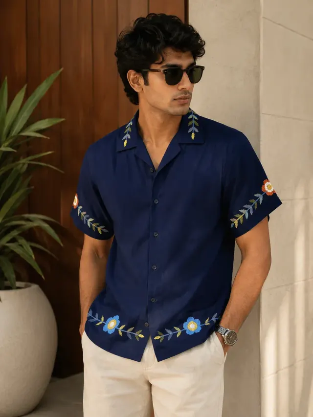 Folk Floral Shirt · Navy