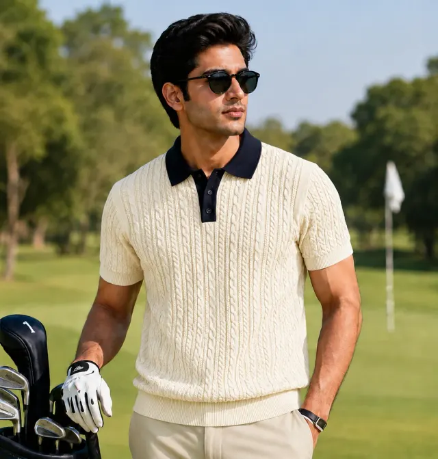 Cable Knit Polo · Cream