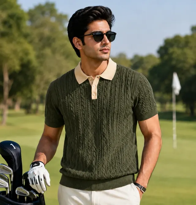 Cable Knit Polo · Olive