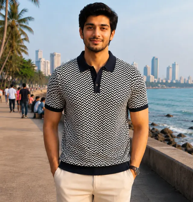 Herringbone Polo · Navy