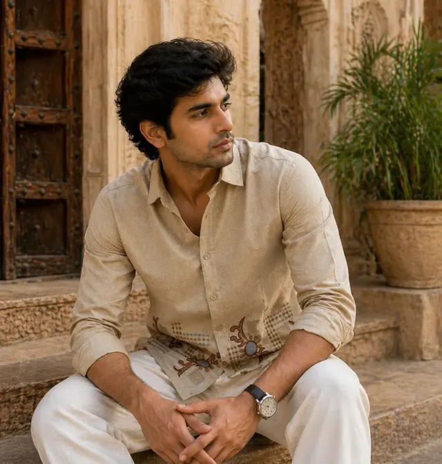 Khadi Floral Shirt · Beige 2