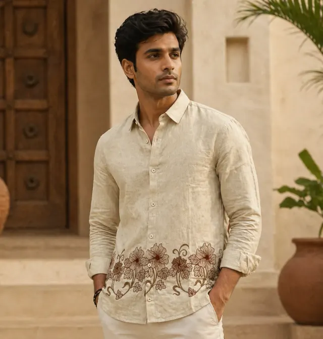 Khadi Floral Shirt · Beige