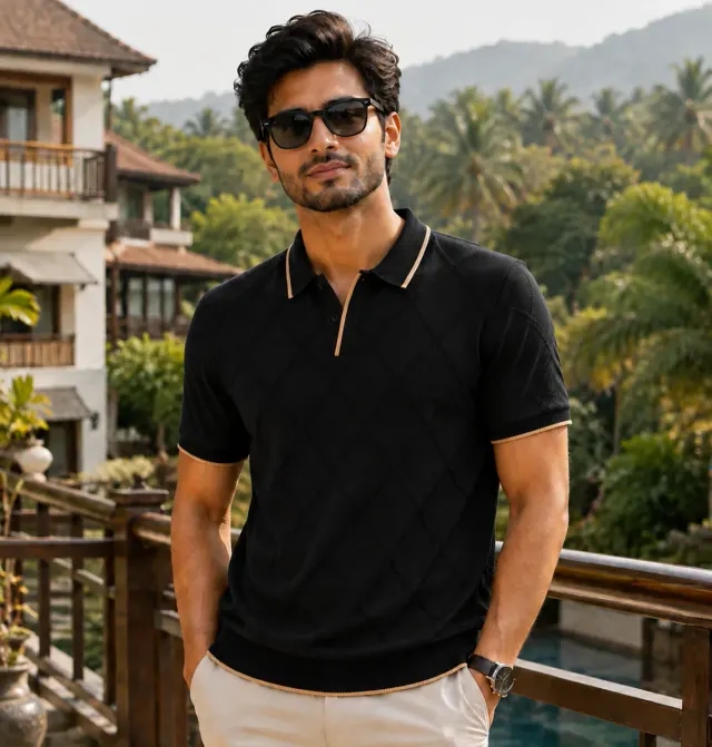 Trim Knit Polo · Black