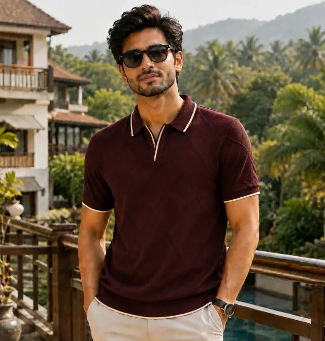 Trim Knit Polo · Brown