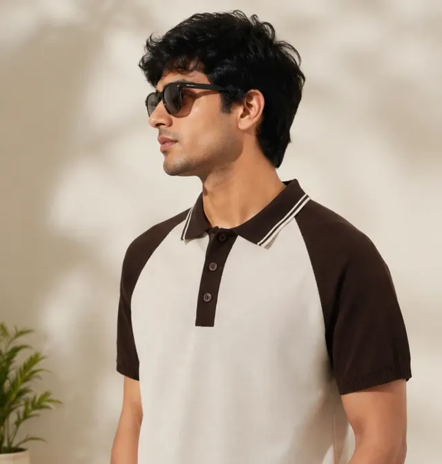 Raglan Knit Polo · Cream
