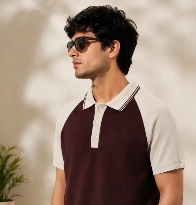 Raglan Knit Polo · Maroon