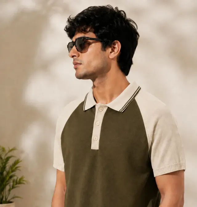 Raglan Knit Polo · Olive