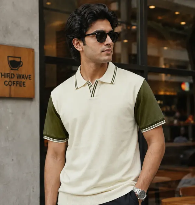 Ribbed Trim Polo · Olive
