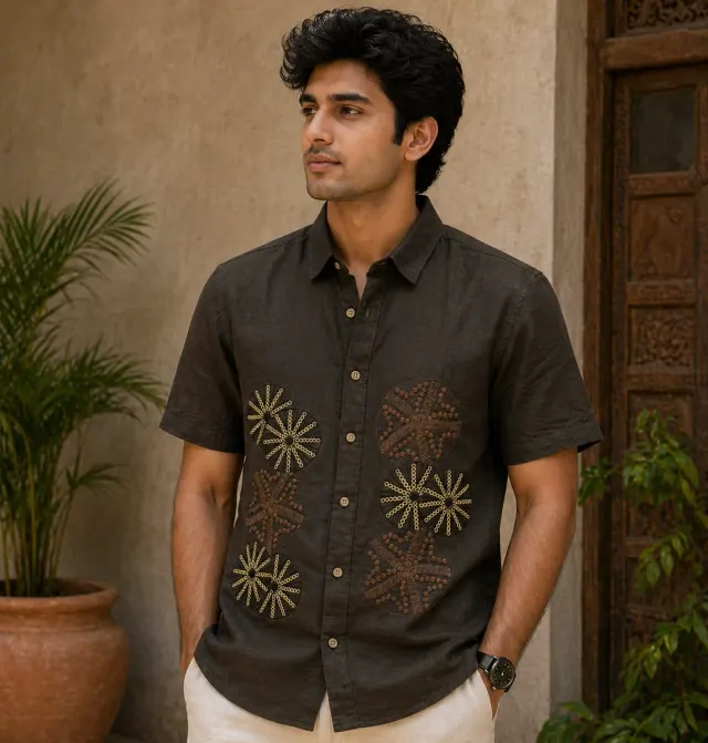 Star Embroidered Shirt · Olive
