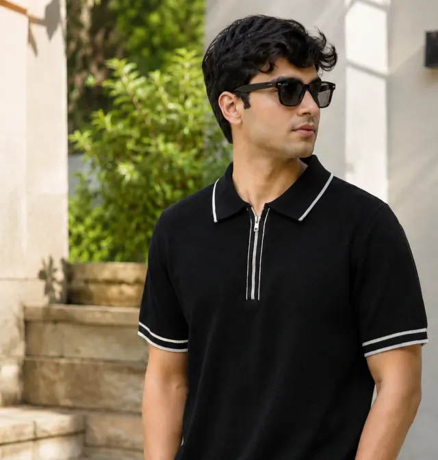 Zip Knit Polo · Black