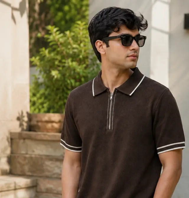 Zip Knit Polo · Brown