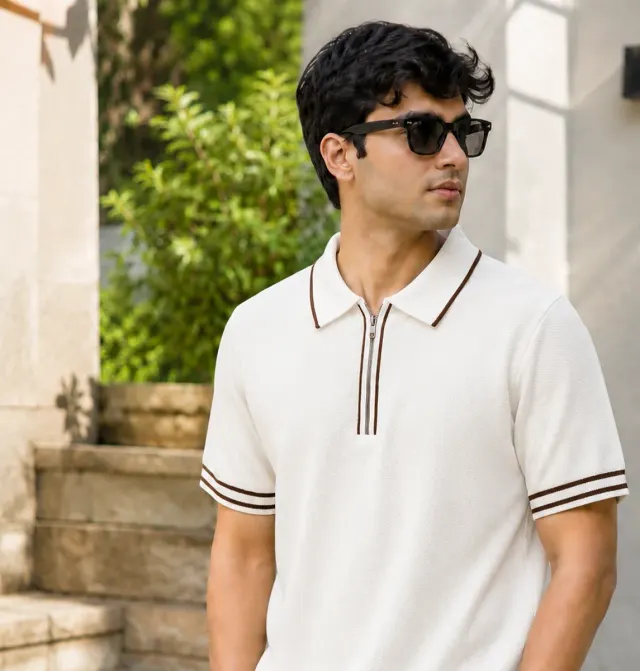 Zip Knit Polo · White