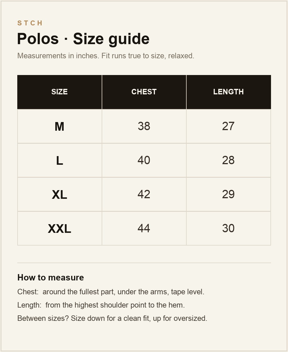 Polos size chart